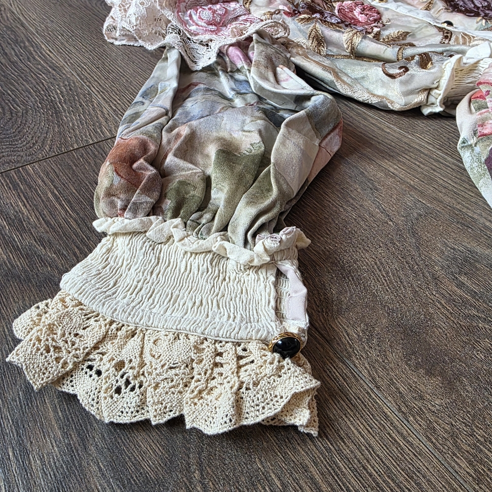 Floral Lace Puff-Sleeve Girls' Shirt - Pink & Cream - Picture 5 of 6